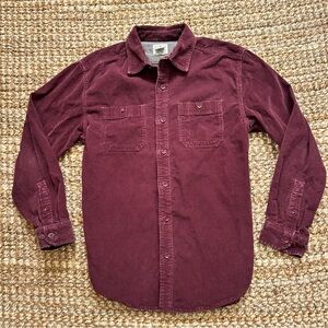 LL Bean Corduroy Shirt Mens Medium Traditional Fit Button Deep Wine Burgundy